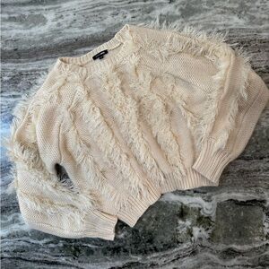 Fashion Nova Fringe Sweater Long Sleeve Size Women’s Large Cream